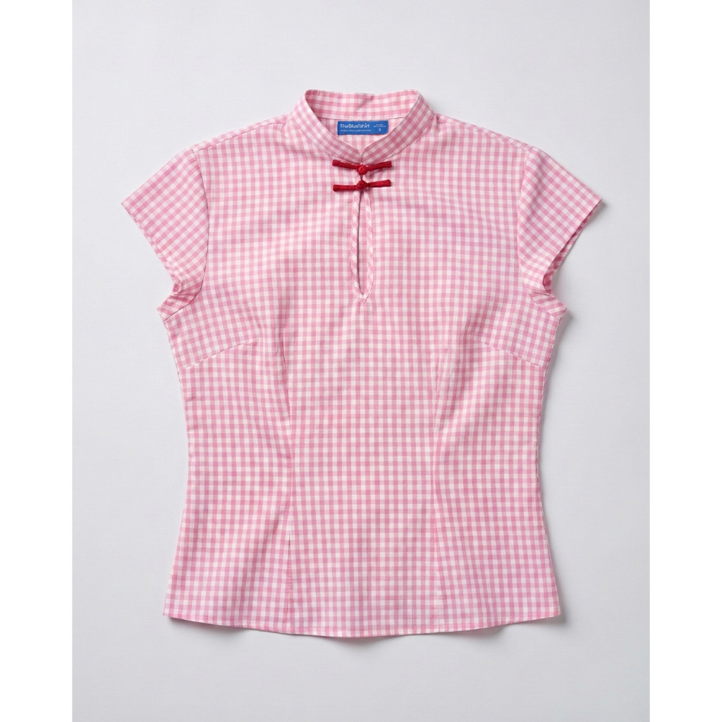 TheBlueTshirt - Áo kiểu sọc caro cổ tàu cách điệu thanh lịch cho nữ - Jade Top