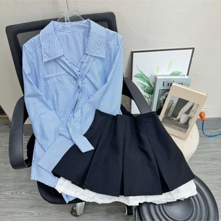 Set Áo Váy Bigsize Nữ Cá Tính Áo Sơ Mi Tay Dài Kèm Cà Vạt May Liền Mix Chân Váy Tennis SM168-CV421