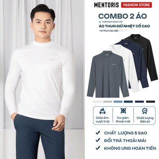 COMBO 2 Áo thun giữ nhiệt nam cao cấp Mentoris, Cổ cao 3cm, Co giãn, giữa ấm cực tốt CB2MDT03