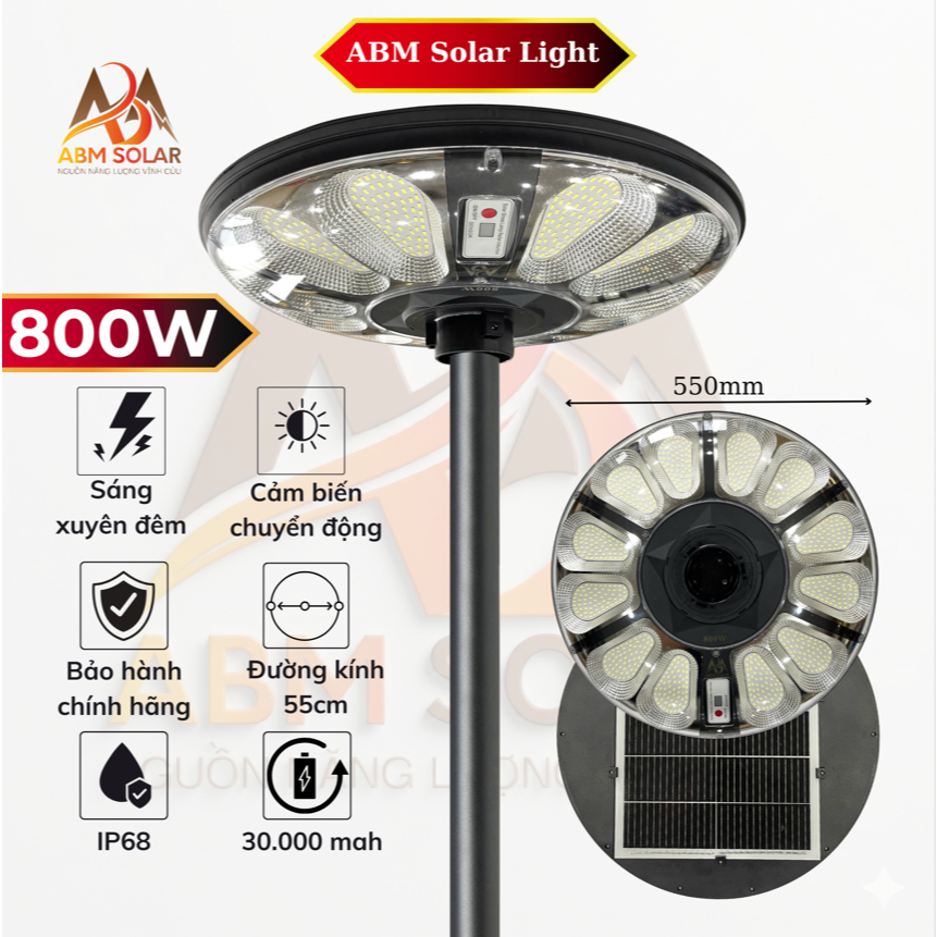 [800W] Đèn Năng Lượng Mặt Trời UFO Hoa Cúc 800W, Chống Nước IP68, Nhựa ABS Cao Cấp, Chiếu Sáng Sân Vườn, Ao Hồ ABM Solar