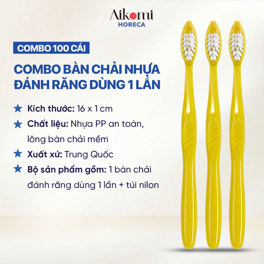 Combo 100 Bộ Bàn Chải Nhựa Đánh Răng Dùng 1 Lần Cho Khách Sạn, Homestay, Nhà Nghỉ 16x1cm