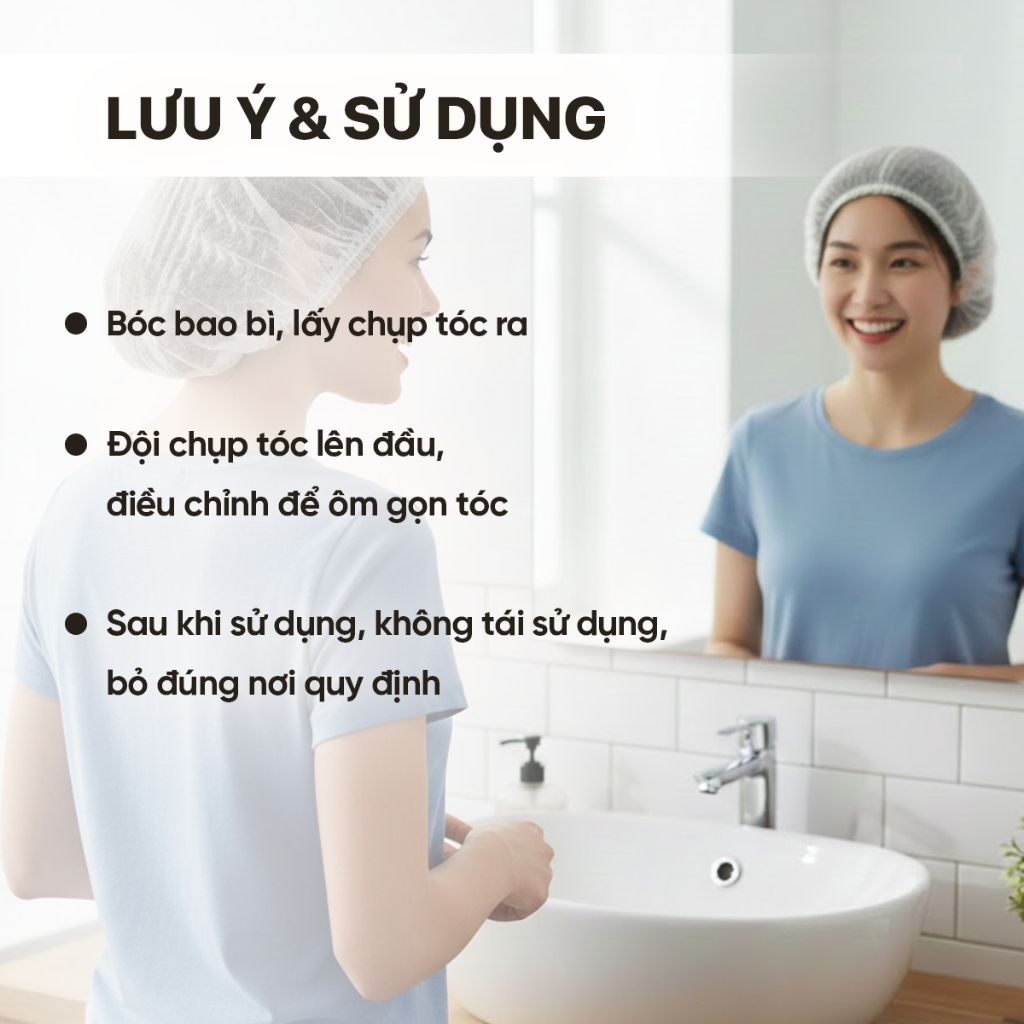Combo 100 Chụp Tóc - Mũ Trùm Đầu Dùng 1 Lần Đóng Túi Nilong Dùng Cho Khách Sạn, Nhà Nghỉ 12x2cm