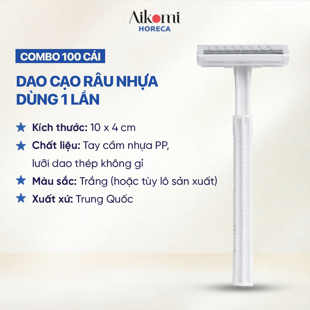 Combo 100 Dao Cạo Râu Nhựa Trắng Dùng 1 Lần Khách Sạn, Spa, Nhà Nghỉ Có Đóng Túi Nilon 10x4cm
