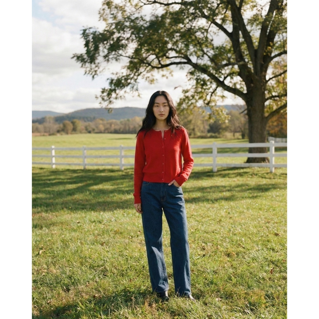 TheBlueTshirt - Áo len cadigan cổ tròn tay dài co giãn basic cho nữ - The Cardigan