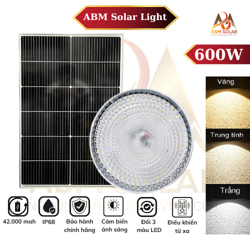 [600W] Đèn Ốp Trần Năng Lượng Mặt Trời Nhỏ Gọn ABMSOLAR, Lắp Trong Nhà,  Chất Liệu Kim Loại Mặt  Nhựa ABS
