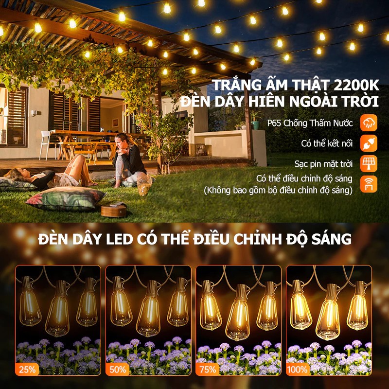 ST38 Đèn Dây Năng Lượng Mặt Trời Ngoài Trời Có Điều Khiển Từ Xa 8 Chế Độ Ánh Sáng,  Chống Ngã