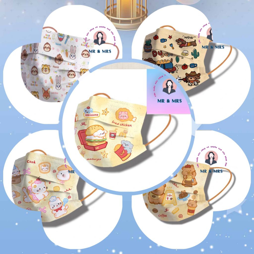 (Set 10/50c) Khẩu Trang Hoạt Hình cho Người Lớn