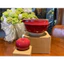 Bát Chawan thủ công có miệng rót, đế cắm chổi Chasen ( Gốm sứ cao cấp )_ Màu đỏ đậm