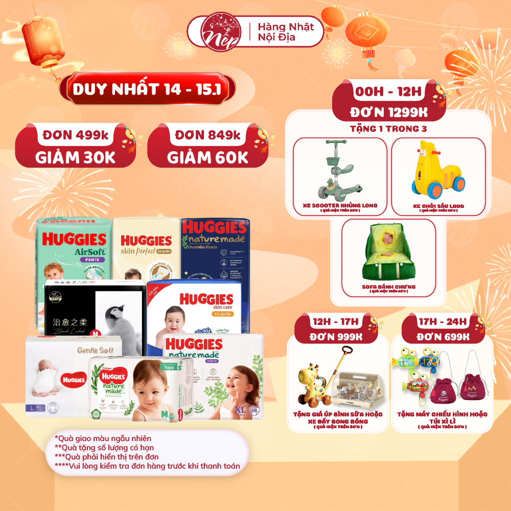 [TỔNG] Bỉm/tã dán/quần Huggies Platinum Nature Made Size NB60/S82/M64/L54/XL44/XXL26 - nepshop1