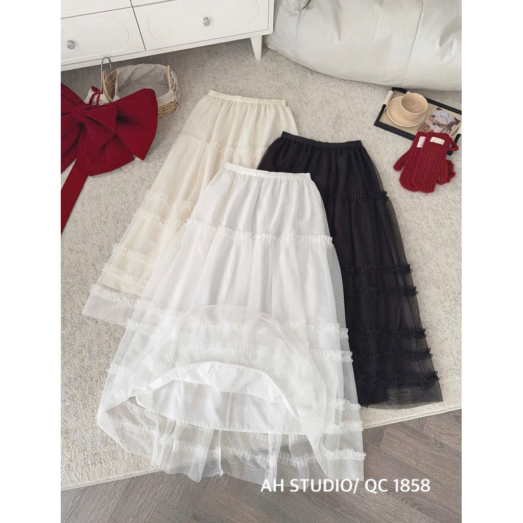 (Hàng QC) Chân váy dài hoạ tiết tầng bèo lượn (có lớp lót) 1858 Nữ the.sweaterweather TSW