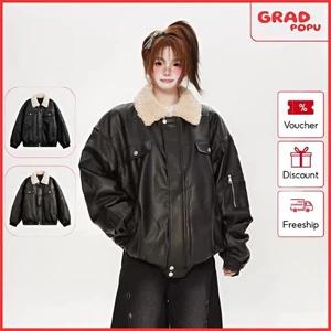 Áo khoác GRADPOPU cotton dày dặn cổ áo giả lông cừu, kiểu dáng cao cấp mát mẻ và thời trang AK569