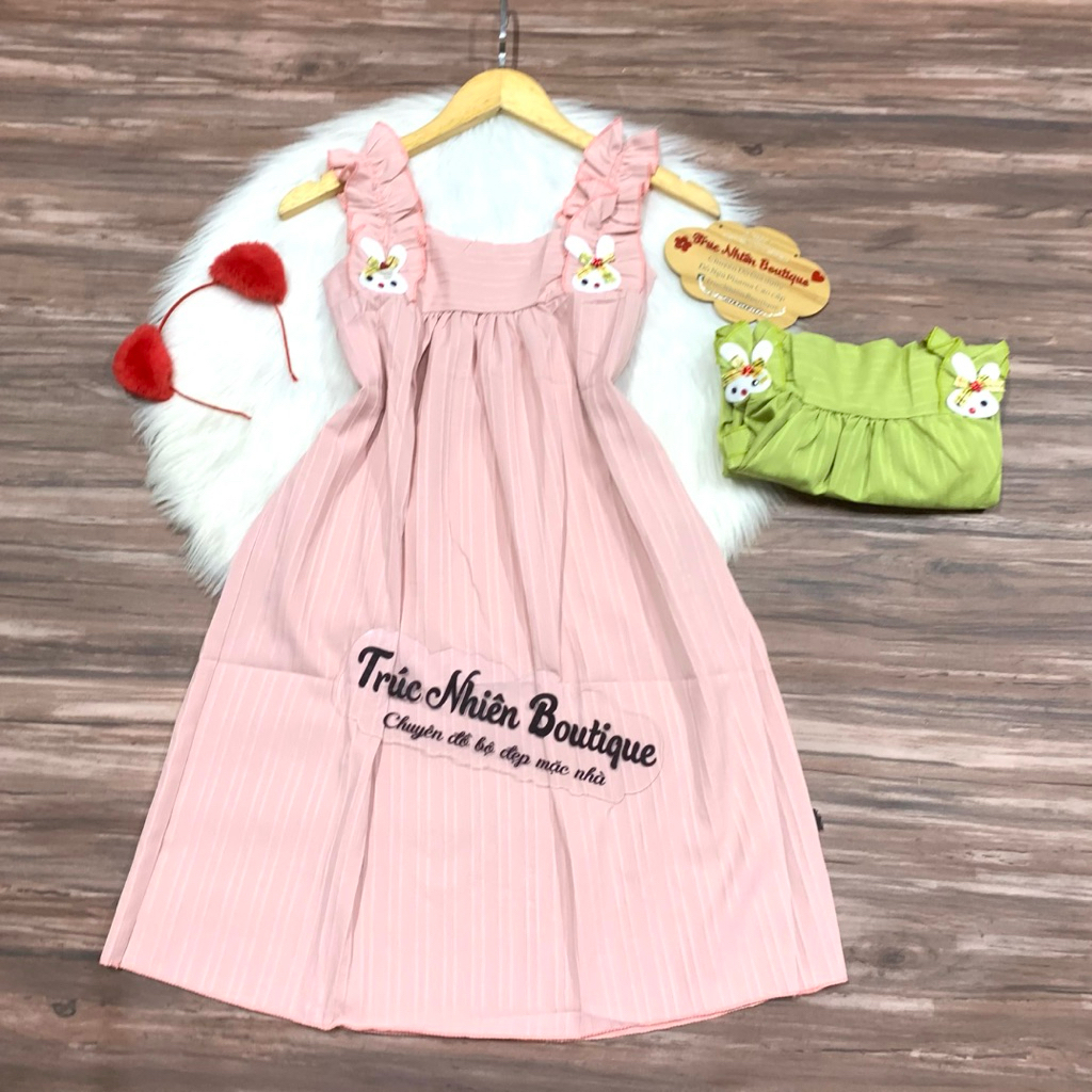 Đầm váy ngủ dây bản to nhún thun mặc nhà mặc ngủ dễ thương vải xốp phom dưới 57kg - D01