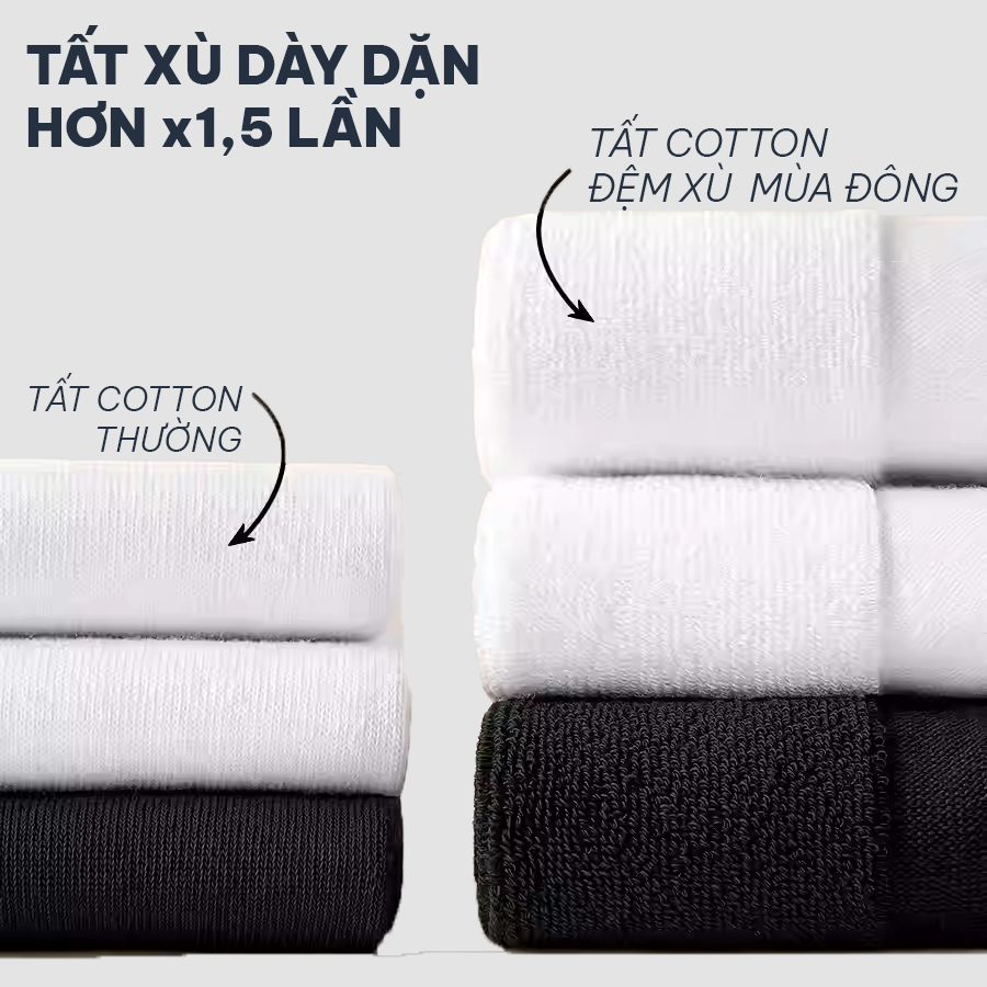 Tất cotton lót lông đệm xù mùa đông BaseLux tất cổ cao mềm mại, vớ cổ cao kháng khuẩn khử mùi, tất nam cổ cao basic