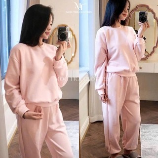 Bộ nỉ nữ Loại 1 kiểu dáng bo gấu thể thao thêu logo siêu xinh, Set bộ nỉ nữ mặc nhà rẻ đẹp trẻ trung
