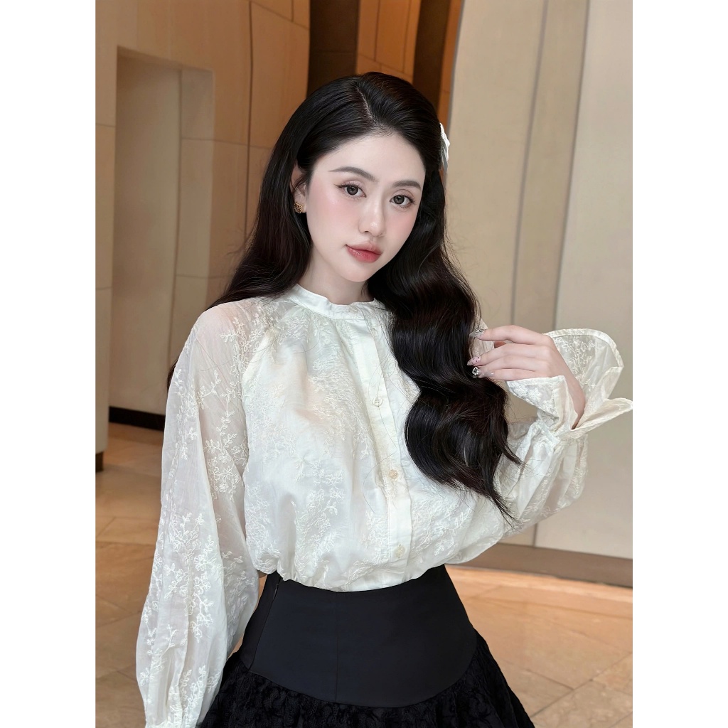 Áo Babydoll Nữ Cổ Trụ Viền Bèo Bo Tay Siêu Xinh - TAWON TOP - GOÛT DE JUN