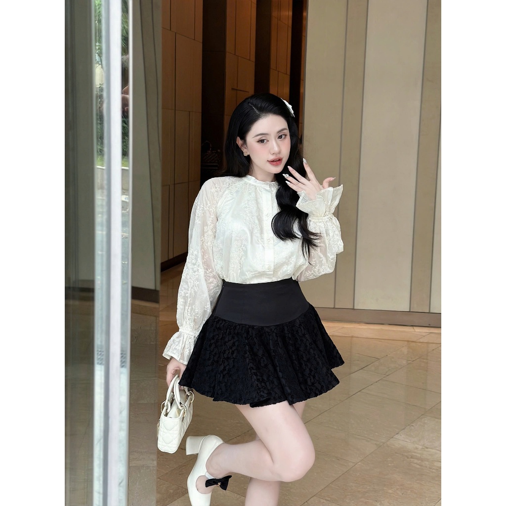 Áo Babydoll Nữ Cổ Trụ Viền Bèo Bo Tay Siêu Xinh - TAWON TOP - GOÛT DE JUN
