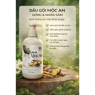 300ml MỘC AN Dầu Gội Thiên Nhiên - Thành Phần Nhân Sâm Gừng Bồ Kết Hà Thủ Ô Bồ Hòn Cỏ Mần Trầu Ngũ Sắc - Dưỡng Tóc Khỏe