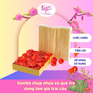 COMBO gồm 1 bịch CHỤP NHỰA + 1 bịch QUE TRE gắn trái cây - Chắc chắn, tiện lợi và dễ sử dụng (màu ngẫu nhiên)