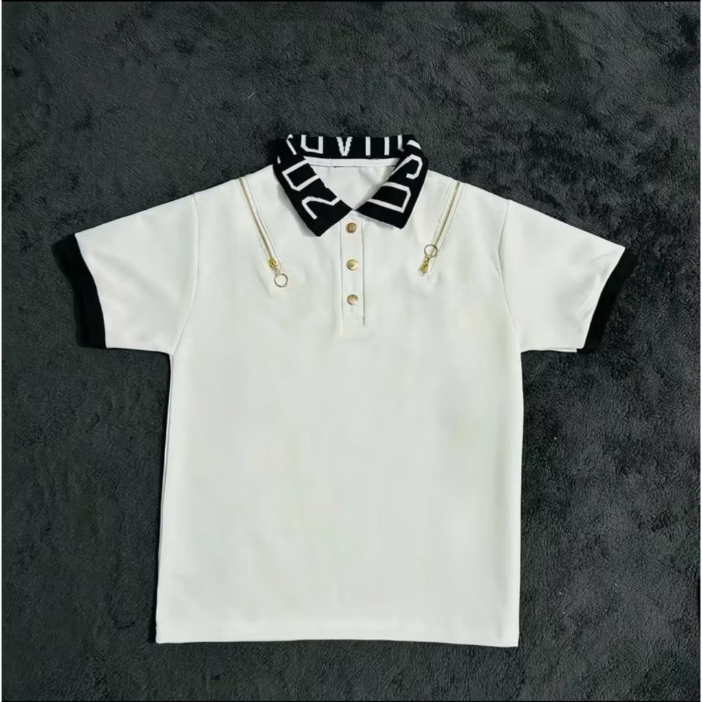 Áo Phồng Nam Polo DSQ Phối 2 Khóa Vai Kèm Cổ Dệt Chữ Phong Cách, Bộ Đồ Nam Tay Ngắn Cổ Bẻ Chất Poly Dày Dặn Cao Cấp