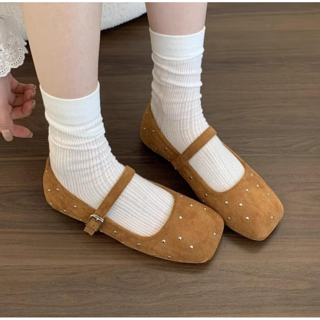 Giày Búp Bê Nhung BS Đính Hạt – Phong Cách Tiểu Thư Dịu Dàng