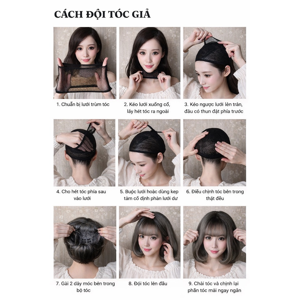[Hàng siêu cấp] Tóc giả diện Tết chụp ảnh áo dài, đi lễ chùa duỗi/ ép thẳng dài 40-45cm ngang vai hottrend cực tiện dụng
