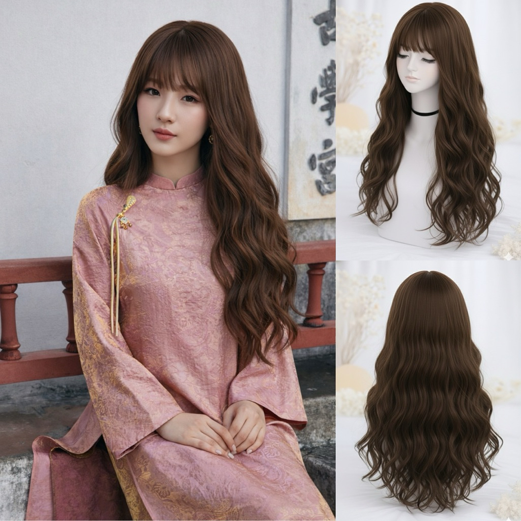 TÓC GIẢ BỘ LƯỚI HOA SÓNG XÙ DIỆN TẾT, ĐI LỄ CỰC XINH - TÓC GIẢ CHỤP ẢNH ÁO DÀI CAO CẤP TẶNG LƯỚI TRÙM