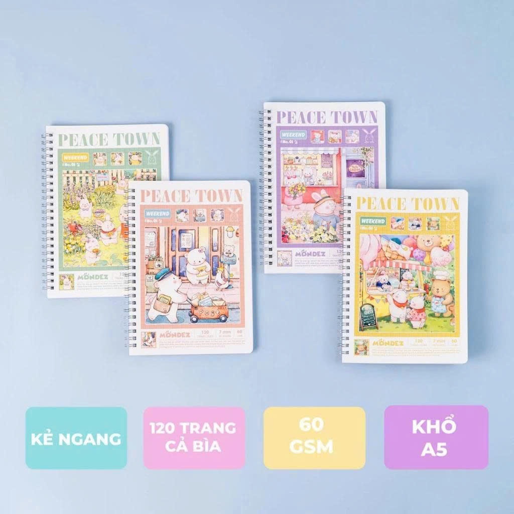 Sổ Lò Xo Mondez Hình Nơ 120 Trang Kẻ Ngang Chống Lóa, Sổ Tay , Vở Lò Xo Ghi Chép -AT
