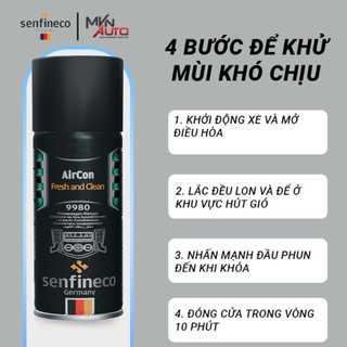 Xịt khử mùi điều hòa, nội thất ô tô hương chanh Senfineco 9980 AirCon Fresh And Clean dung tích 200ml - Mvn Auto