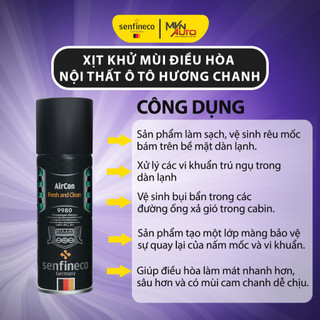 Xịt khử mùi điều hòa, nội thất ô tô hương chanh Senfineco 9980 AirCon Fresh And Clean dung tích 200ml - Mvn Auto