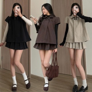 (Ko kèm áo trong) Set 2 Chi Tiết Áo Dạ Cổ Sen Cộc Tay & Chân Váy Ngắn Xếp Ly 86