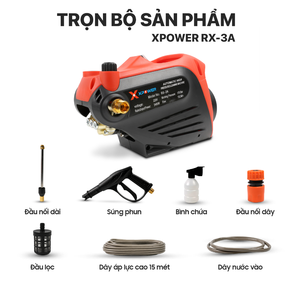 Máy rửa xe WUKONG WK 03 Lõi Đồng, Xpower RX-3A Có chỉnh áp, Có Chống Giật An Toàn, Vệ Sinh Máy Lạnh