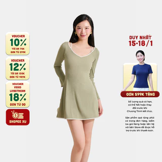 MARC FASHION - Đầm Thun Mini Tay Dài Cổ Tim Viền Phối - CBNH011825