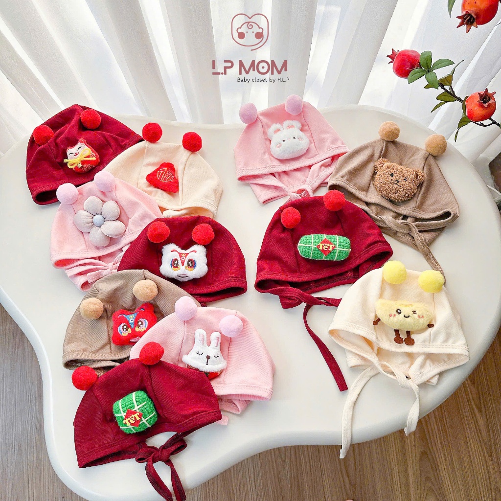 Mũ Tết cho bé từ sơ sinh tới 2 tuổi phong cách Tết cổ truyền Việt Nam, đáng yêu, xinh xắn, cotton, tết