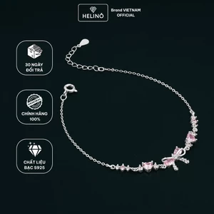 Lắc Tay Bạc Nữ HELINO Nơ Kép Đính Đá Tim Hồng Love Bow Bạc S925 Lấp Lánh V43