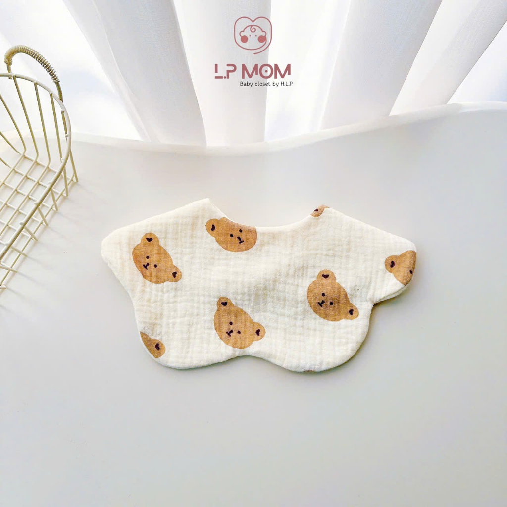 Yếm cổ muslin 6 lớp, yếm tròn xoay 360 cho bé đầy dặn thấm hút tốt, giữ ấm cho bé, ăn dặm, yếm xinh