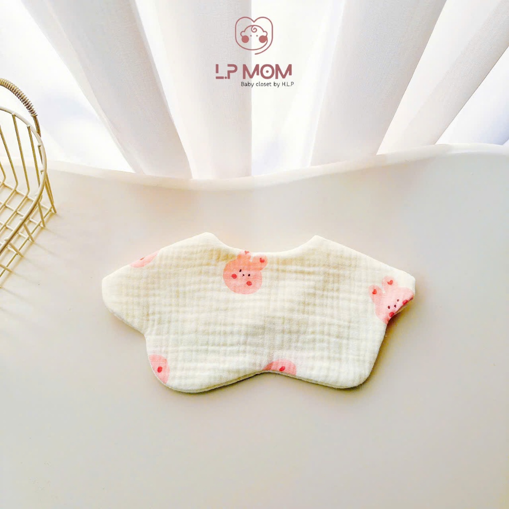 Yếm cổ muslin 6 lớp, yếm tròn xoay 360 cho bé đầy dặn thấm hút tốt, giữ ấm cho bé, ăn dặm, yếm xinh