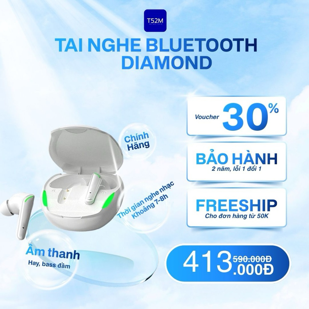 Tai nghe không dây Bluetooth Bagi cao cấp DIAMOND tính năng vượt trội T52M