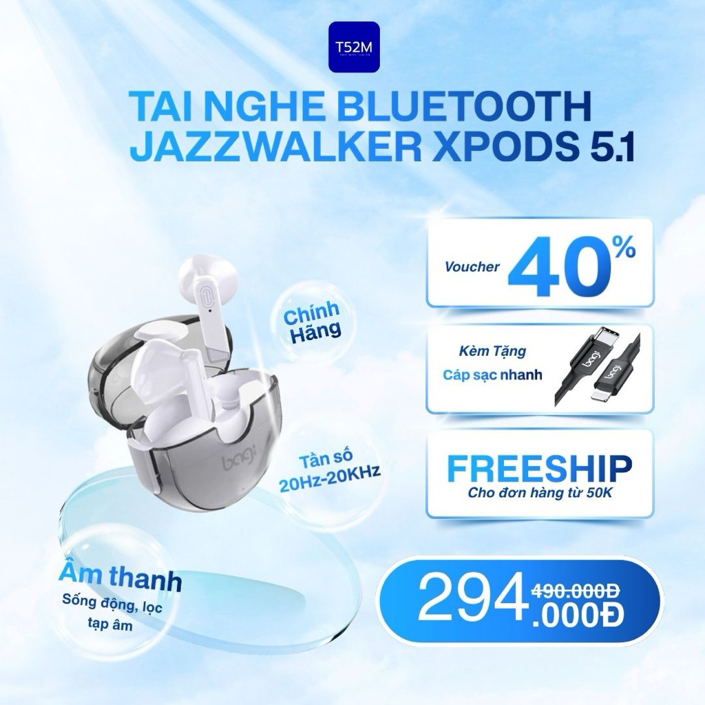 Tai nghe không dây Bluetooth 5.1 cao cấp T52M