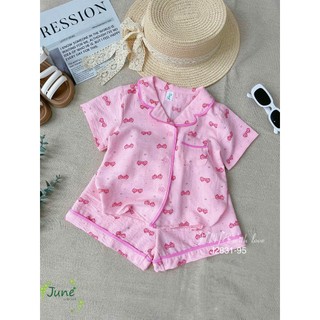 Bộ Pijama/Đồ Ngủ Mặc Nhà Bé Gái Đũi Hàn J2831– Đồ Ngủ Mùa Hè Cho Bé 1–10 Tuổi, Mềm Mát Thoáng Khí