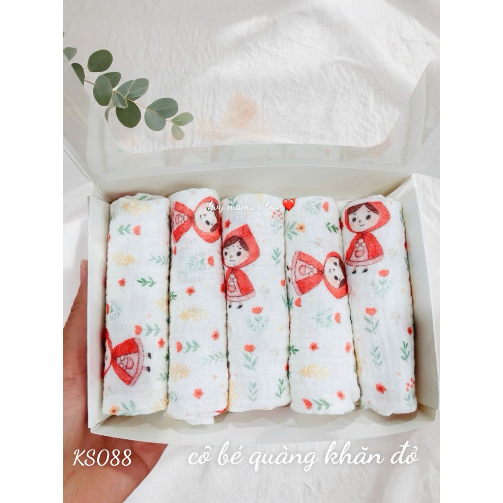 Sét 5 khăn sữa Xô Musslin mềm mịn cho bé