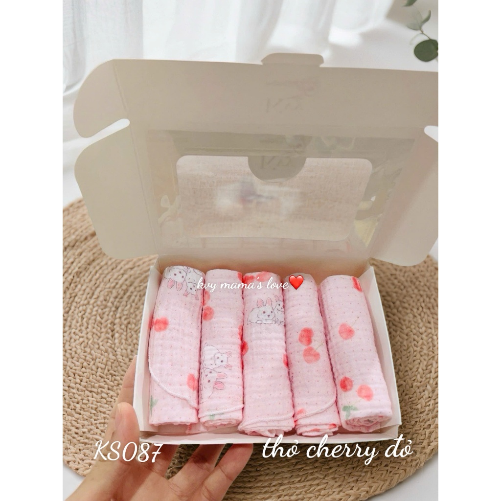 Sét 5 khăn sữa Xô Musslin mềm mịn cho bé