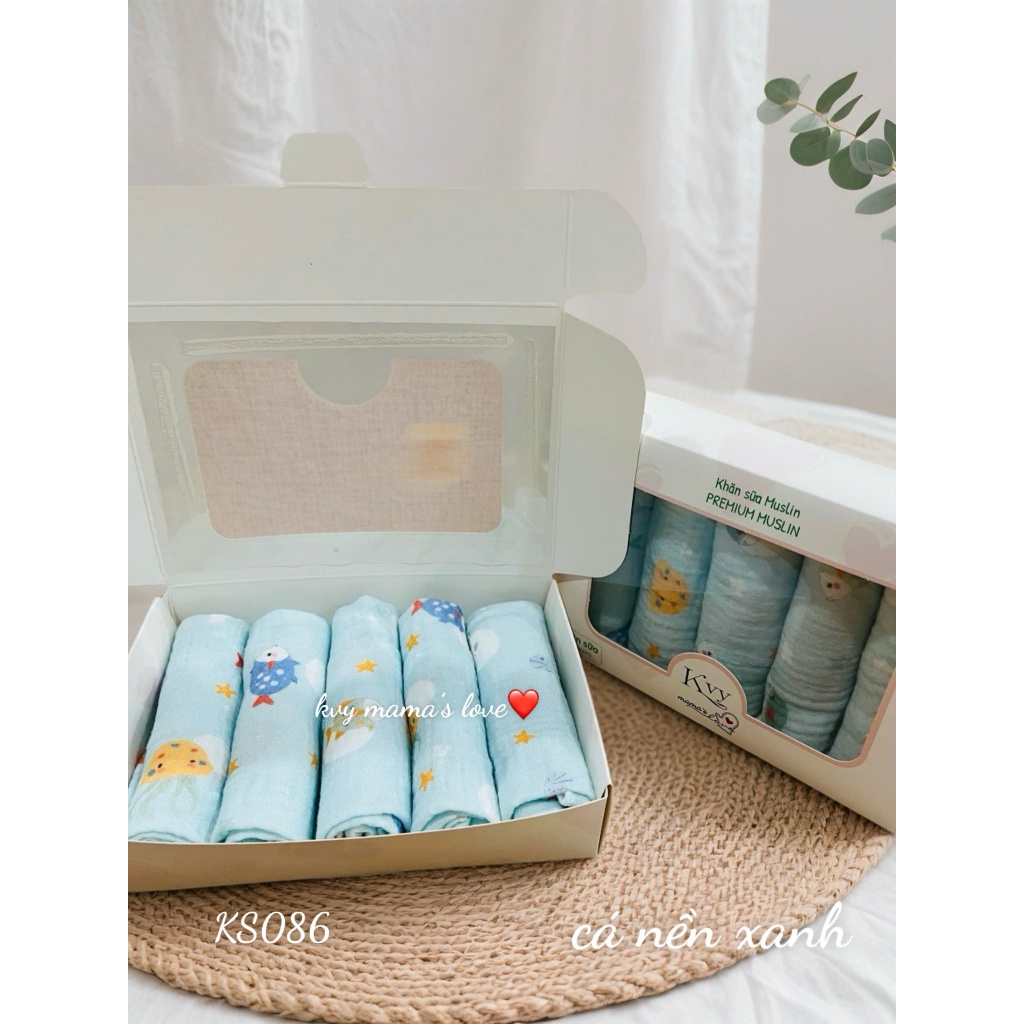 Sét 5 khăn sữa Xô Musslin mềm mịn cho bé