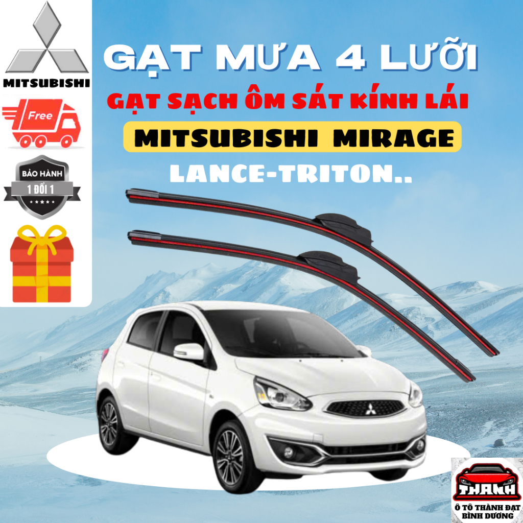 Gạt Mưa Ô Tô Các Dòng Xe MITSUBISHI MIRAGE, XPANDER, ATTRAGE, PAJERO.. Silicon 4 Lưỡi Gạt Sạch Êm.4L