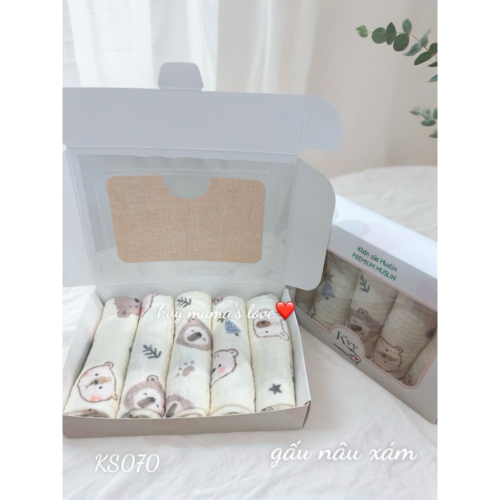 Sét 5 khăn sữa Xô Musslin mềm mịn cho bé