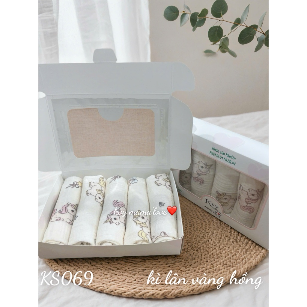 Sét 5 khăn sữa Xô Musslin mềm mịn cho bé