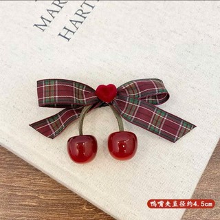 Kẹp tóc nơ cherry nhung đỏ thời trang thu đông