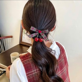 Kẹp tóc nơ cherry nhung đỏ thời trang thu đông