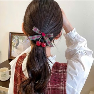 Kẹp tóc nơ cherry nhung đỏ thời trang thu đông