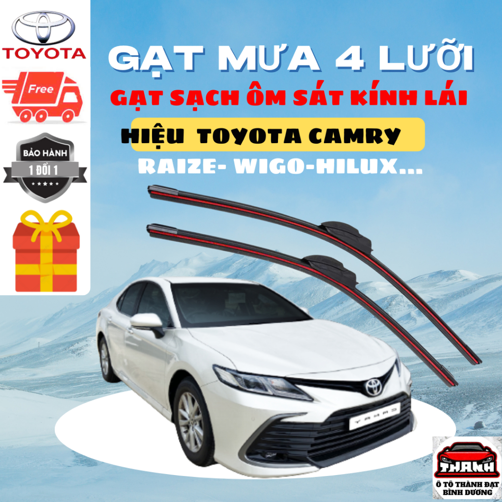 Gạt Mưa Ô Tô TOYOTA CAMRY, AVANZA, RAIZE, YARIS, VIOS, INNOVA, FORTUNER, WIGO, YARIS, ZACE, 4 Lưỡi Gạt Sạch Êm ,4L