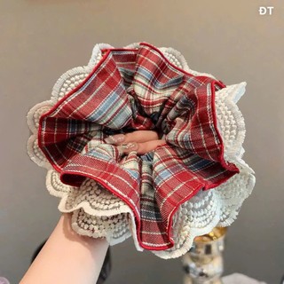 Scrunchies dây nơ cột tóc mẫu caro trendy phồng to nhiều lớp
